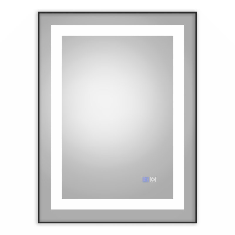 Miroir de salle de bain à cadre rectangulaire avec anti-buée Gilvira, Noir mat