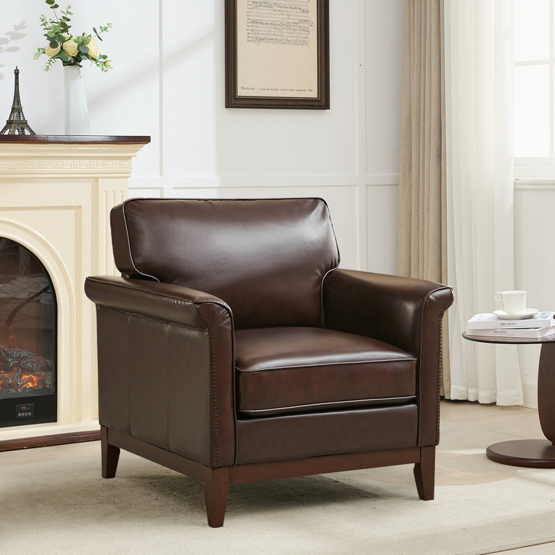 Fauteuil Hamse, Cuir véritable brun rougeâtre