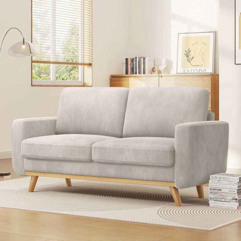Parklawn 2 Seater Corduroy Sofa, Oak, Light Grey