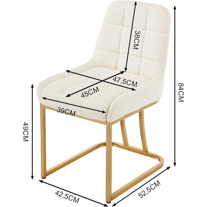Aunna 49cm H Velvet Upholstered Metal Upholstered Back Cantilever Chair, Cream, 2
