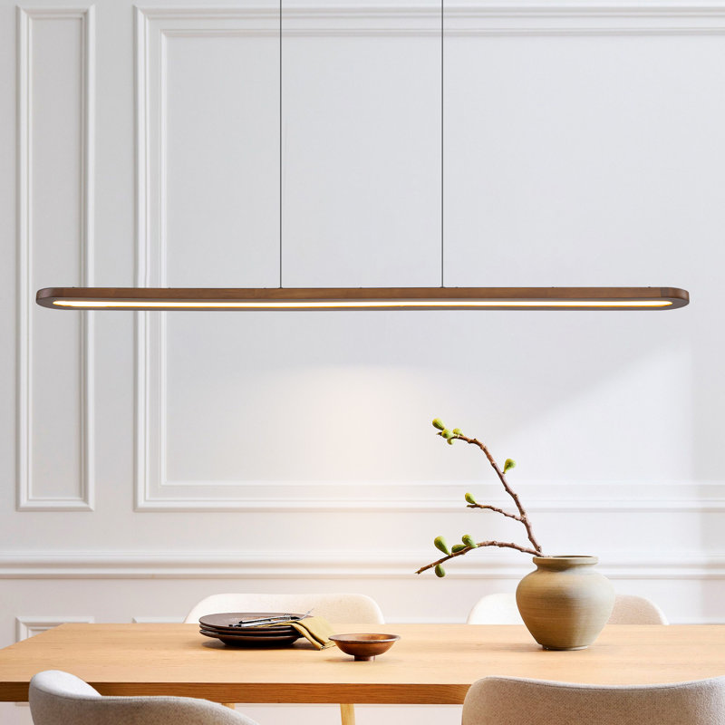 Luminaire suspendu linéaire à 1 lumière pour îlot de cuisine moderne en noyer à DEL