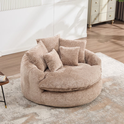 Pouf rond surdimensionné de 137 cm (54 pouces) en polyester couleur café - Grand fauteuil inclinable avec coussin, canapé confortable en mousse pour salon