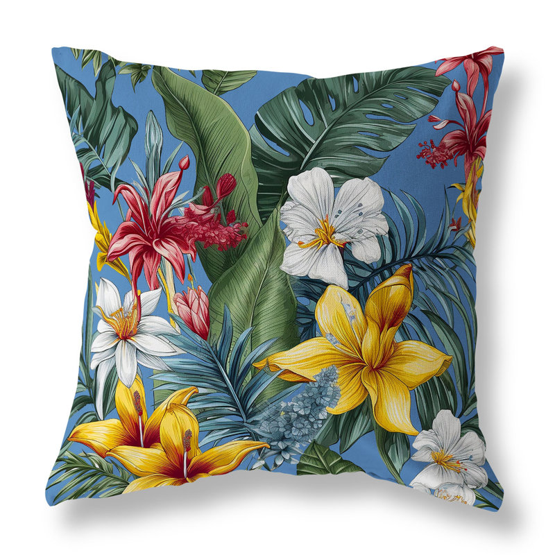 Coussin Rainforest Reverie, H 26 po x l 26 po, Bleu / floral multi
