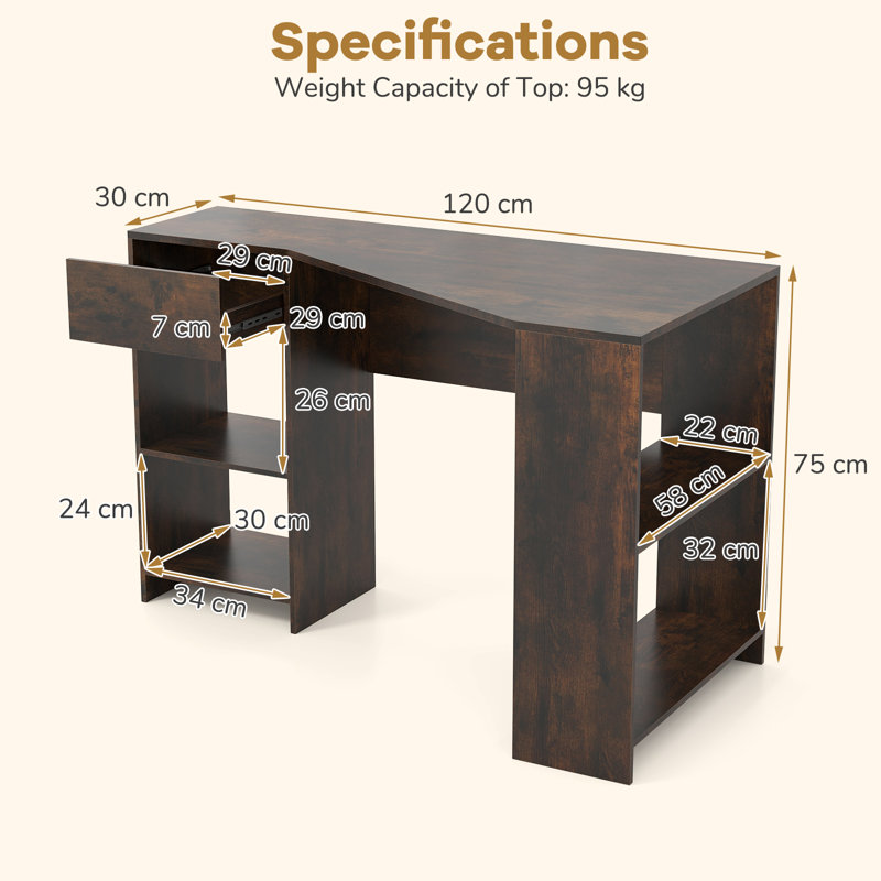 L-Shaped Computer Desk Compact Corner Executive Desk W/Storage-White, Brown