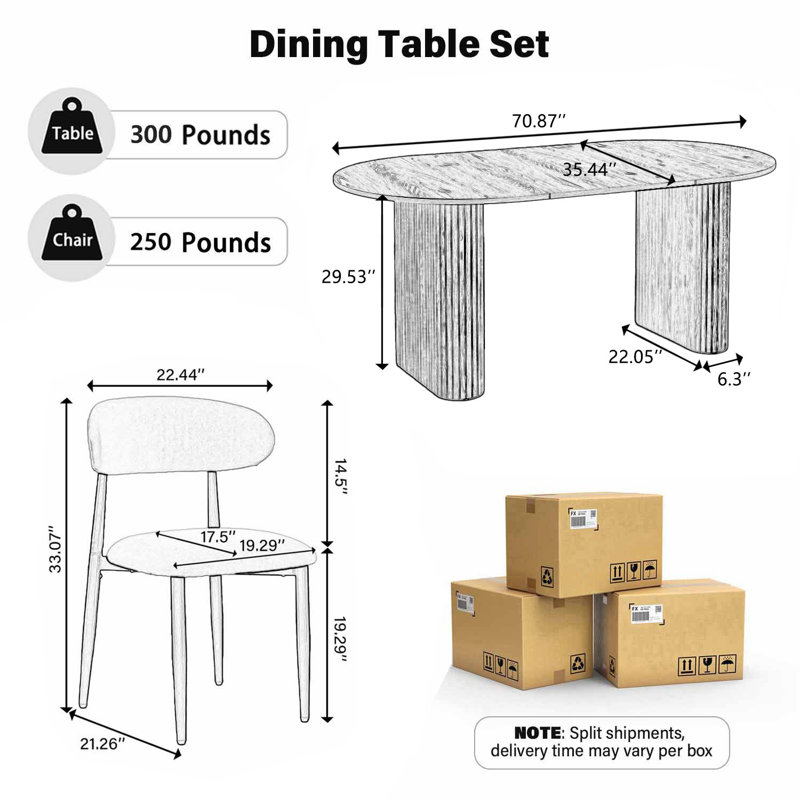 Ensemble table et chaises de salle à manger rectangulaires, style ferme des années 50, avec chaises en lin., Naturel