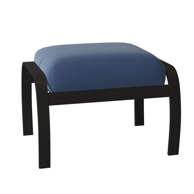 Repose-pieds avec coussin Askar, Noir texturé, Toile Sunbrella bleu saphir