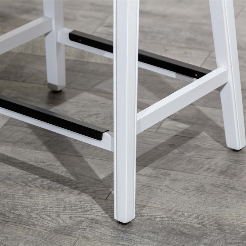 Tabouret de comptoir, siège en cuir, Blanc, Noir