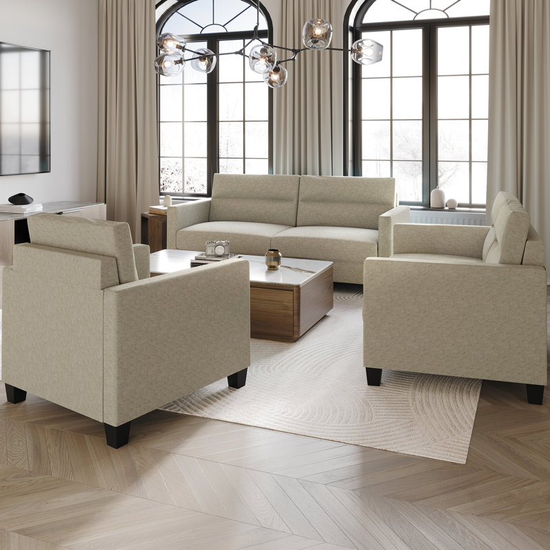 Ensemble de salon 3 pièces Macy, Lin beige foncé