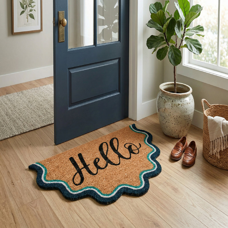 Wavy Shape Coir Door Mat Hello