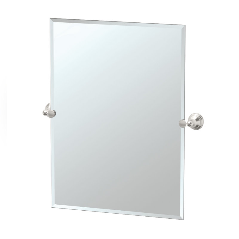 Miroir de salle de bain Charlotte Miroir mural pivotant et biseauté, H 31,5 po x l 27 po, Nickel satiné