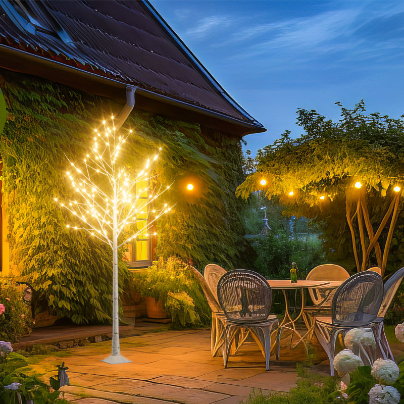 Bouleau illuminé - 150 lumières artificielles à DEL blanc chaud pour Noël, décoration intérieure et extérieure, 8 pi