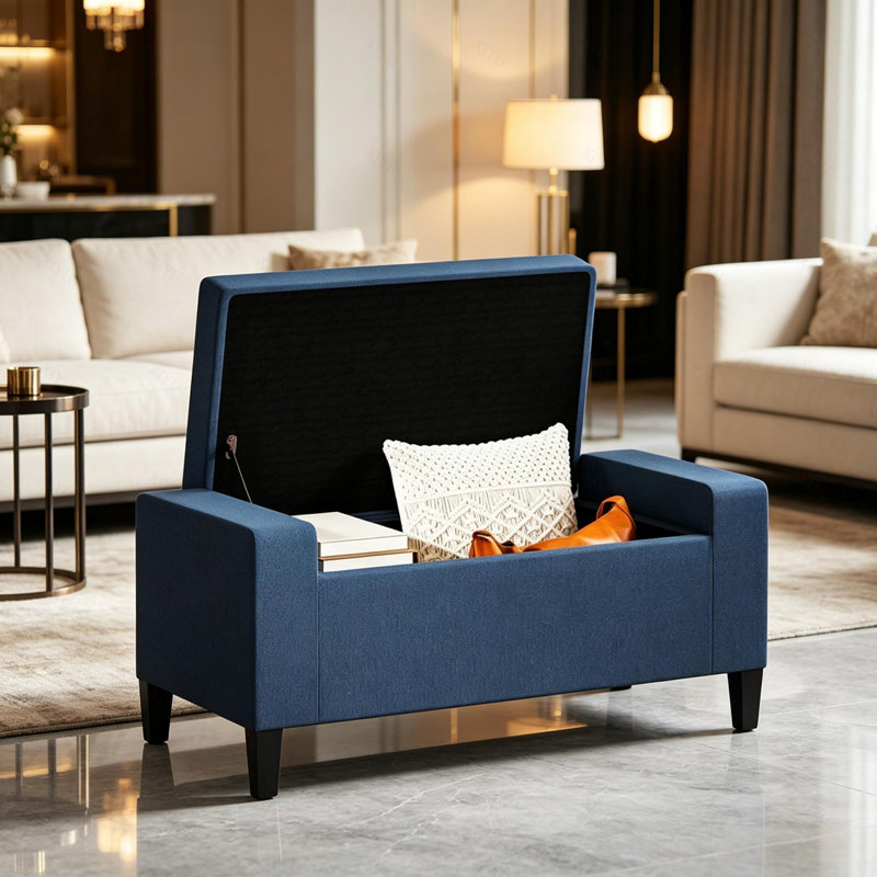Banc de rangement avec repose-pieds, banc d'entrée rembourré avec siège, avec plateau relevable et pieds en bois d'hévéa