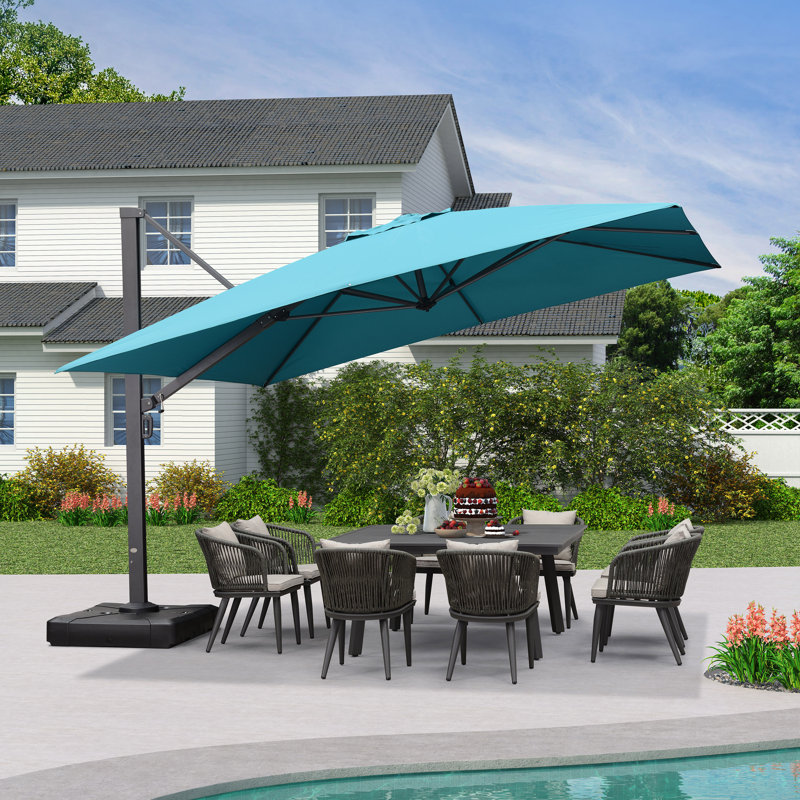 365cm Cantilever Parasol with Crank Lift , Counter Weights Included, Blue