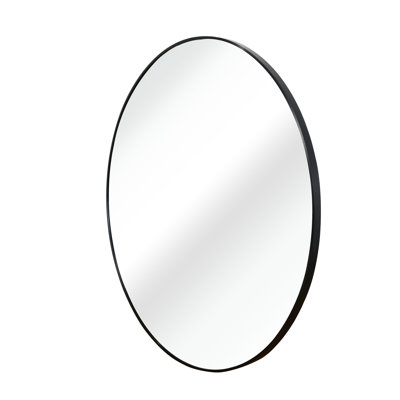 36 Inch Round Black Wall Mirror For Bathroom Overhauls - 4Mm Hd Glass, Rust Aluminum, Density Board Diameter Brushed Frame, Reinforced Hooks Secure Mounting