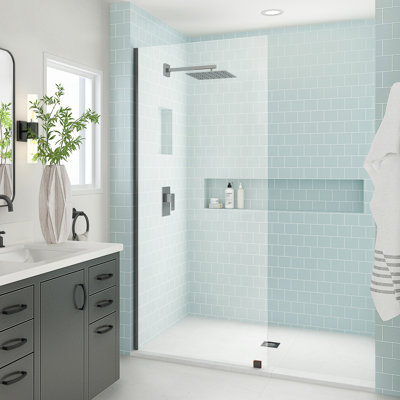 Elyse XL 34 in. W x 80 in. H Fixed Frameless Shower Door with Clear Star Cast Glass