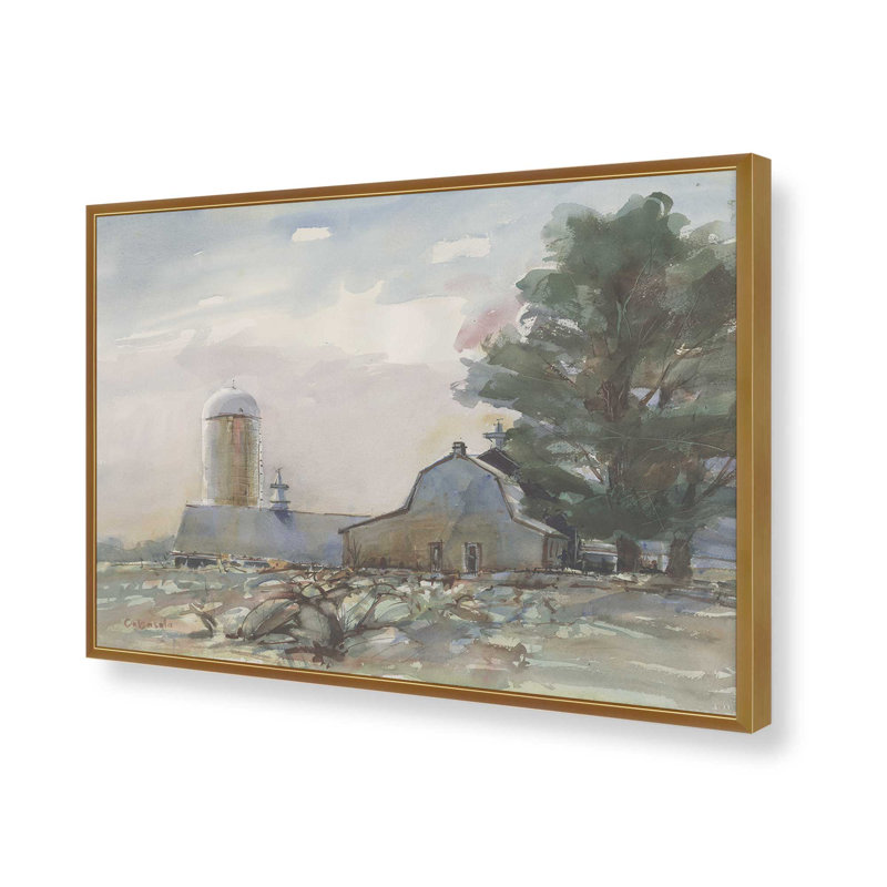 «Connecticut Valley Farm» par Stephen Calcasola, reproduction d'art, H 12 po x l 16 po, Doré