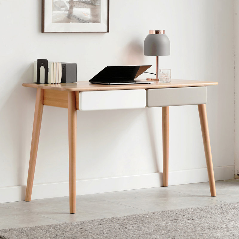 Bureau d'ordinateur en bois massif - bureau de grande taille de 47 po avec 2 tiroirs, table PC de style simple et moderne avec un espace pour le bureau à domicile, le travail, les étudiants, le bureau de maquillage