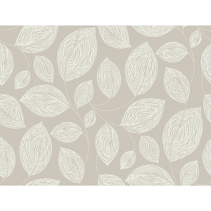 Contoured Leaves Floral Vinyl Wallpaper Roll, Taupe