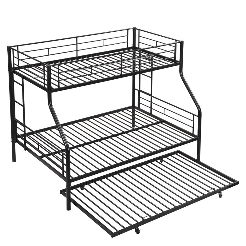 Modern Style Twin Over Full Bunk Bed With Trundle - Metal, Space Saving, Easy Assembly, No Box Spring Needed In Metal Save Space, To Assemble, Needed, Contemporary Design