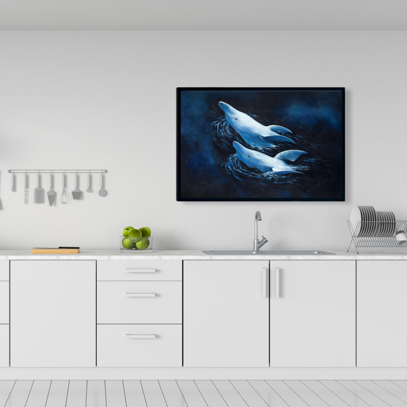 Deux dauphins qui nagent - Art contemporain sur toile aquatique