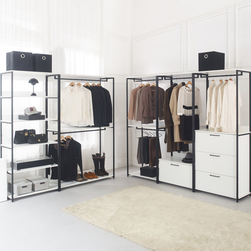 Closet With Metal Support - Stain , Extra Large Storage Capacity Walk-In Dresser Metal, Deep Compartments