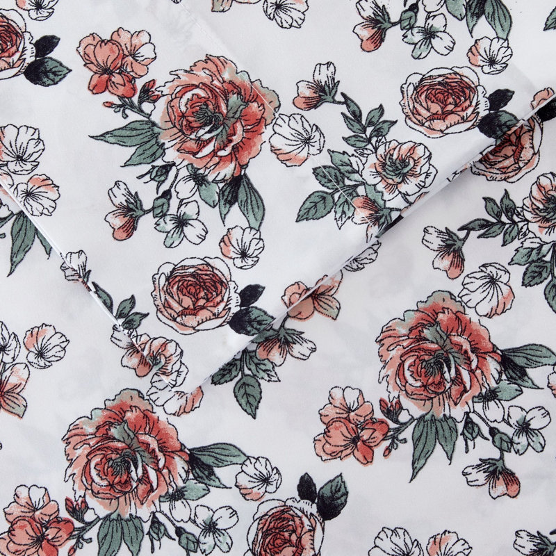 Ensemble de draps en microfibre 4 pièces Modern, King Sheet Set with 2 Pillowcases, Rose Bloom Floral