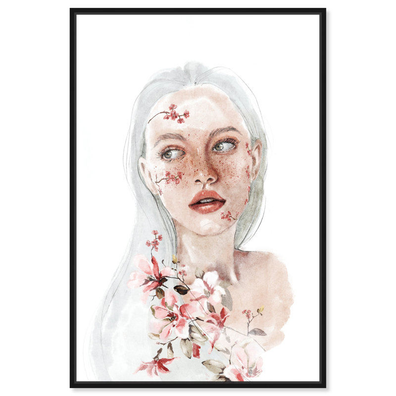 «Kate With Flowers Canvas Modern Boho Portrait» par Art Remedy, H 16 po x l 11 po, Cadre noir
