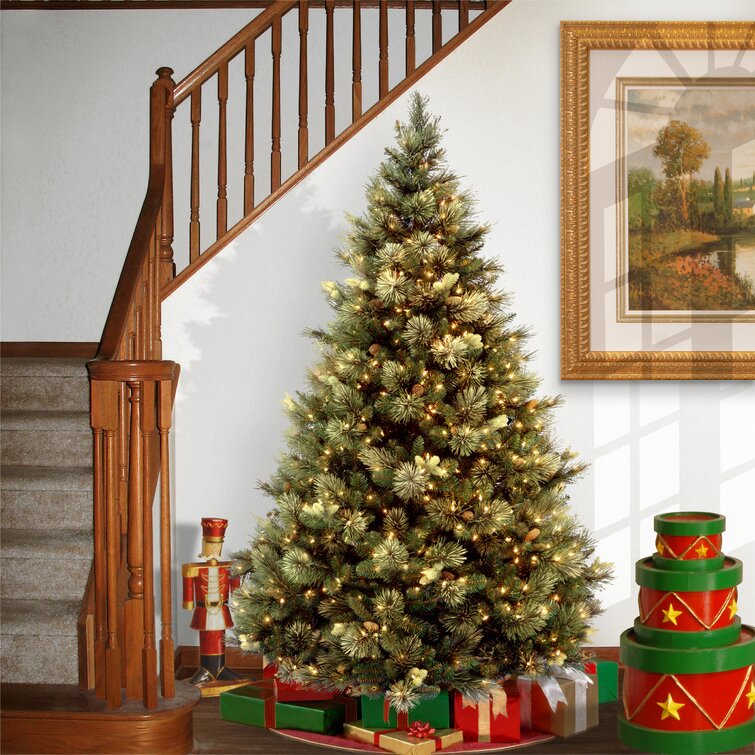 Carolina Extra Full Green Tree Family Flocked/Frosted Christmas Tree and Pinecones 6.5 FT 