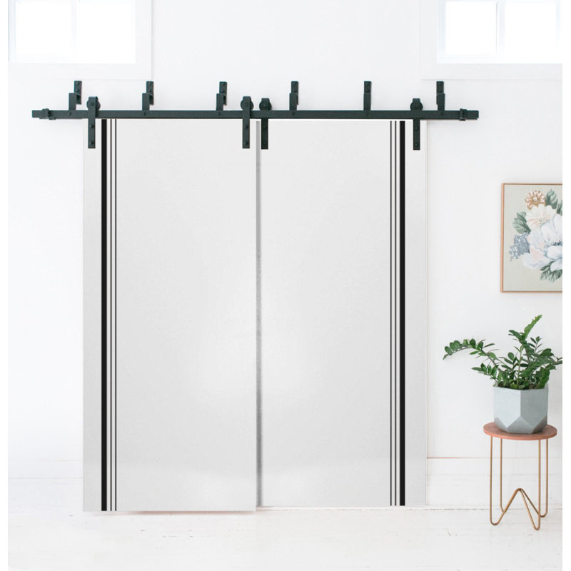 Porte de grange en bois massif massif, Satin blanc, 64 po x 84 po