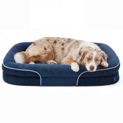 Lit orthopédique pour chien de taille moyenne, avec traversin ovale avec housse en molleton doux imperméable et lavable