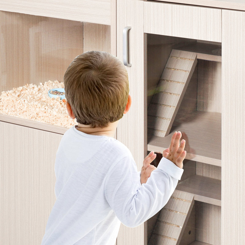 Grande cage à hamster pour 4 personnes avec espace de rangement - pour cochon d'Inde, bois de chinchilla, panneaux d'acrylique, bois à entretien facile pour les fenêtres, intérieur respirant