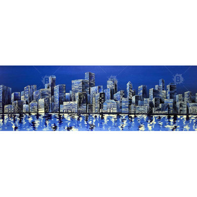 «City in Blue», toile encadrée - art mural de chambre à coucher «Blue City»