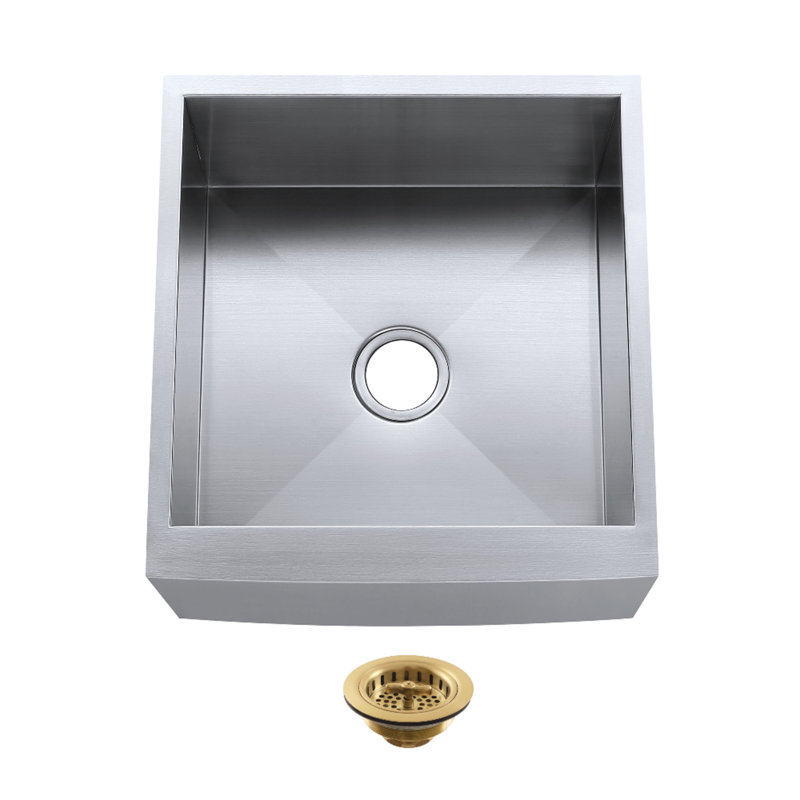 Kingston Brass Denver 21-Inch Single Bowl Farmhouse Sink With Strainer, Stainless Steel/Brushed Brass