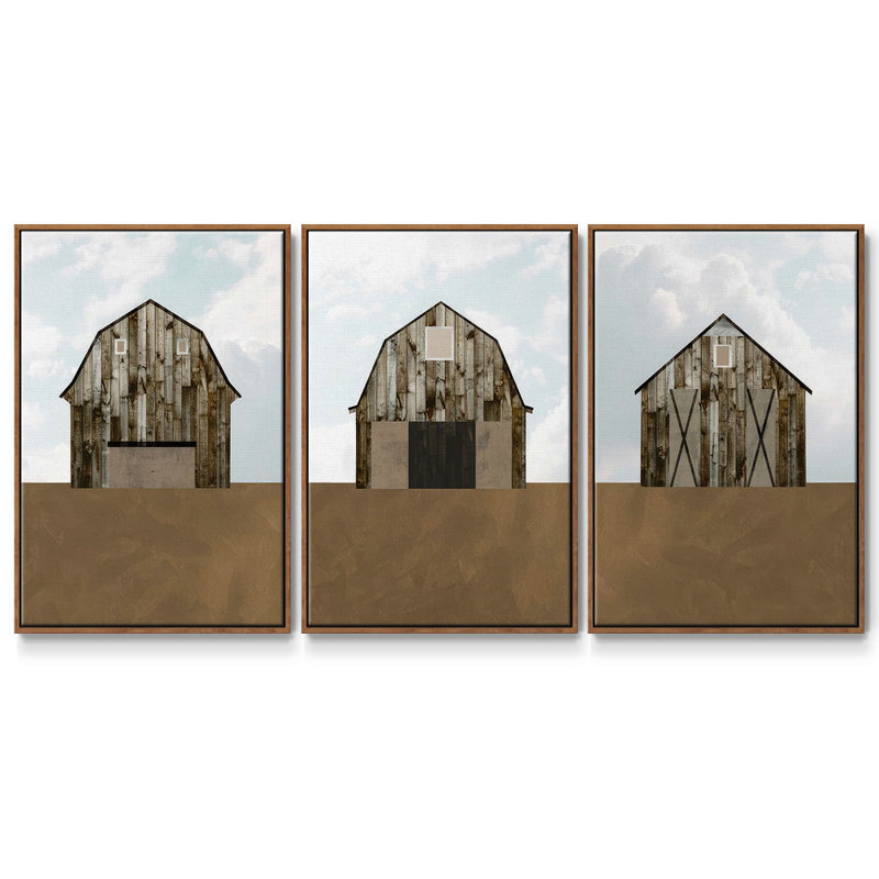 A Barn's Portrait I, ensemble de 3 toiles encadrées, Noyer, H 27 po x l 54 po