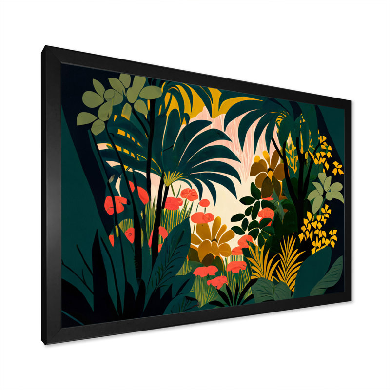 " Blossoming And Vibrant Jungle Flora I ", Black Single Picture Framed, 12" H x 20" W x 1" D