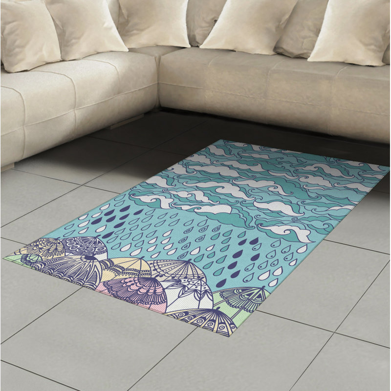 Blue High Density Long Fiber Poly Threads Decorative Area Rug Carpet, Rectangle 4' x 5'8"
