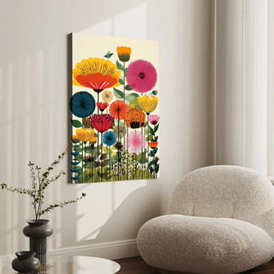 Tableau sur toile tendue, style rétro floral, jardin botanique, idéal pour le salon ou la chambre.