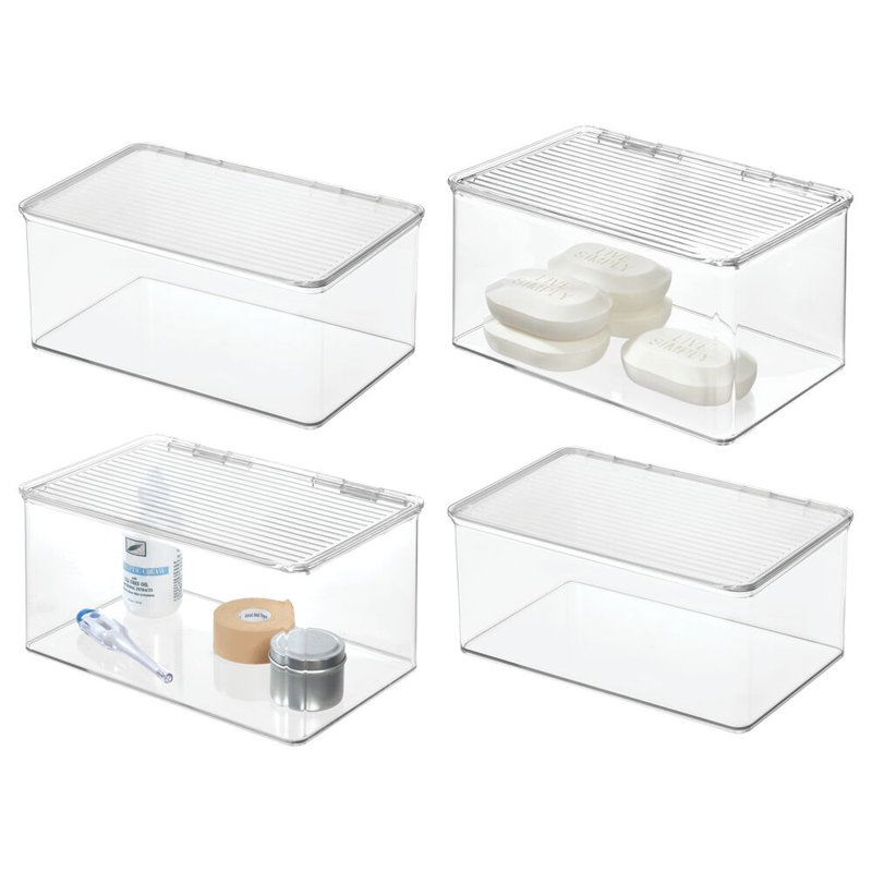 iDesign Set of 4 Hinged-Lid First Aid Organizer Box and Storage - Clear