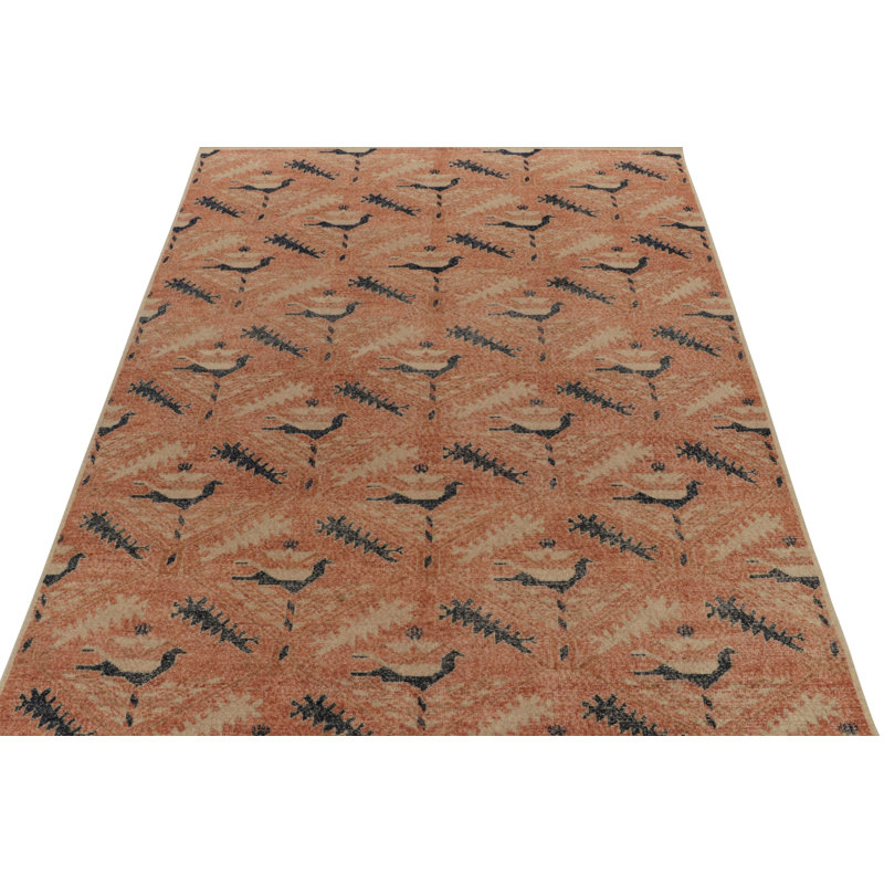 Distressed Homage Hand Knotted Wool Geometric Area Rug, Rectangle 5' x 7'