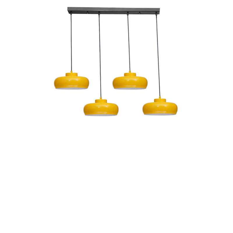 Lustre réglable moutarde et noir, structure en métal, hauteur 21-27,6 pouces | Plaque de base de diamètre de 9,8 po x 2,4 po | 4 x douilles E27 (40 W maximum) | Parfait pour les salles à manger et les espaces de vie modernes, conception élégante, indice de protection IP20