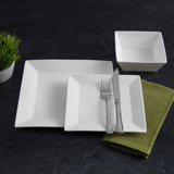 Trellis Square 16Pc Dinnerware Set-Bone China/White