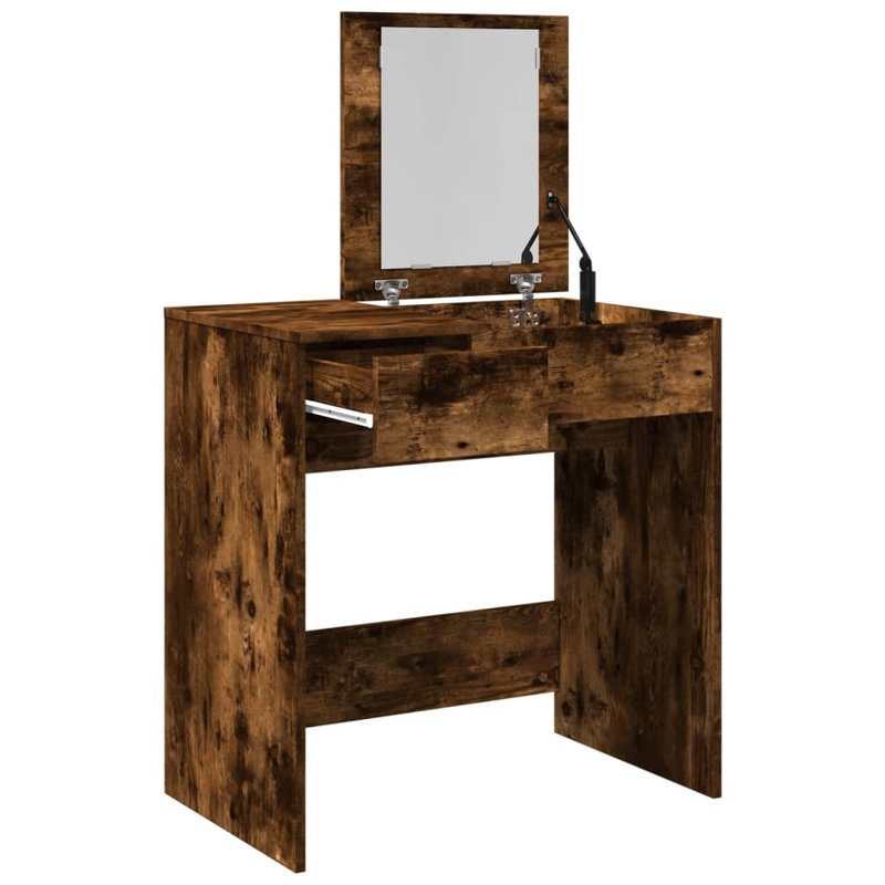 Coiffeuse en bois d'ingénierie, verre, Chêne fumé