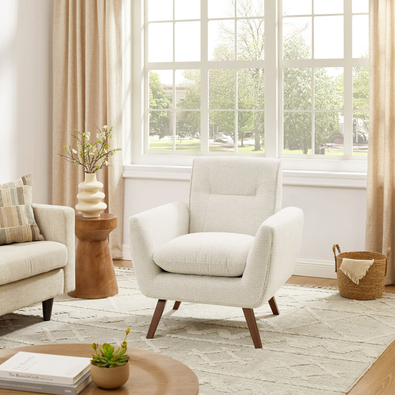 Robertia 32.68" W Upholstered Tufted Armchair, Off-White Fabric