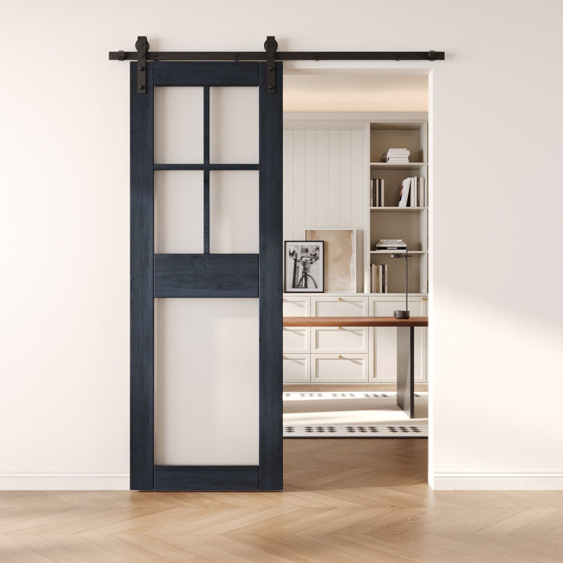 Porte de grange coulissante en bois massif non assemblé 26 po x 84 po de couleur bleu marine 26 po x 84 po, 26 po x 84 po