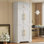 Armoire de cuisine Farmhouse avec 8 portes, armoire de rangement avec 4 tablettes réglables, tiroir caché, support à vin, armoire polyvalente pour la cuisine, la salle à manger et la salle de bain