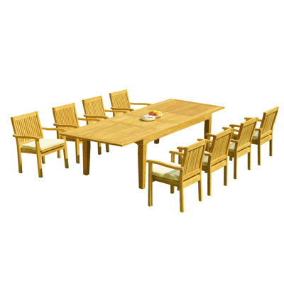 Matamoros 9 Piece Teak Dining Set by Rosecliff Heights