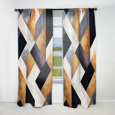Laporte Black And Gold Geometric Tiles I - Modern Velvet Curtain - Room Darkening - 1 panel