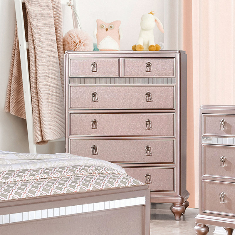 Annistyn 36'' W 5 - Drawer Dresser, Rose Gold