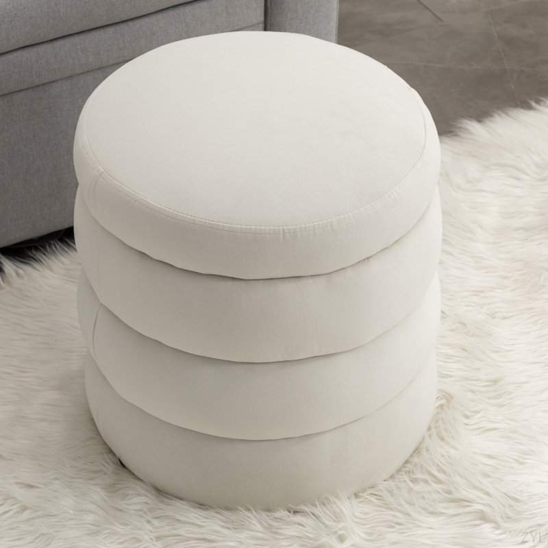 006-Soft Velvet  Round Ottoman Footrest Stool, Cream