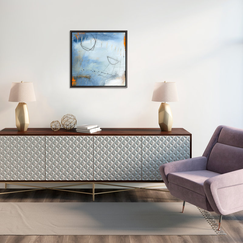 «Quiet Reflection IV» par Ann Golumbuk, peinture sur toile à cadre flottant, Image au gel brossé